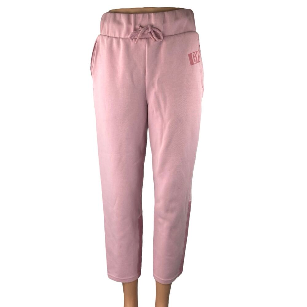 Gymshark Pink Colorblock Logo High Waisted Straight Cropped Sweatpants Size S